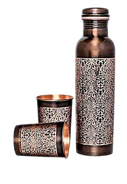 Copper Etching Q7 Bottle With Two Glasses Gift Set
