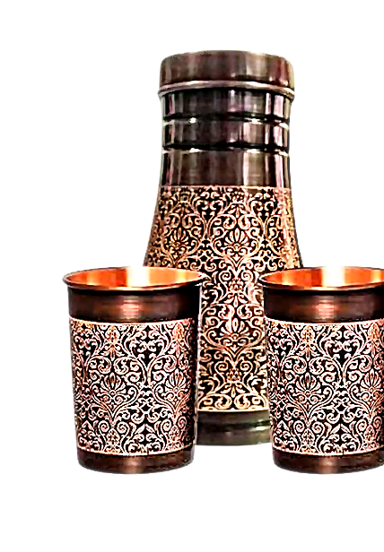 Copper Etching Sugarpot With Two Glasses Gift Set