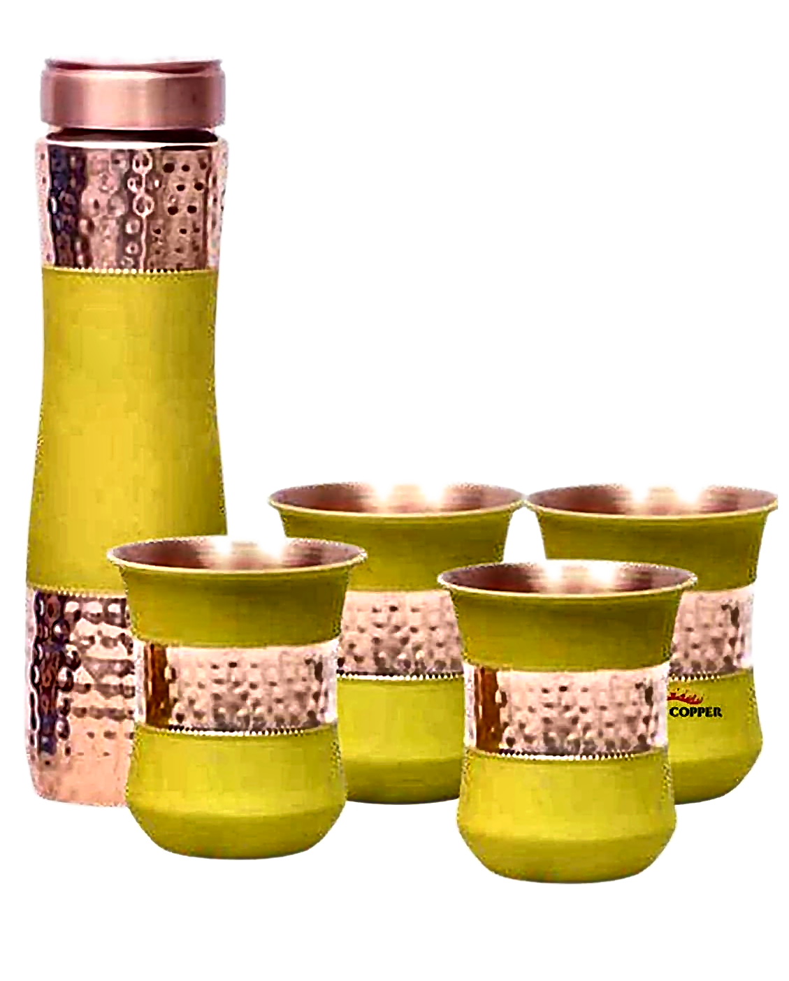 Premium Copper Bottle With Glass Gift Set - Style 6