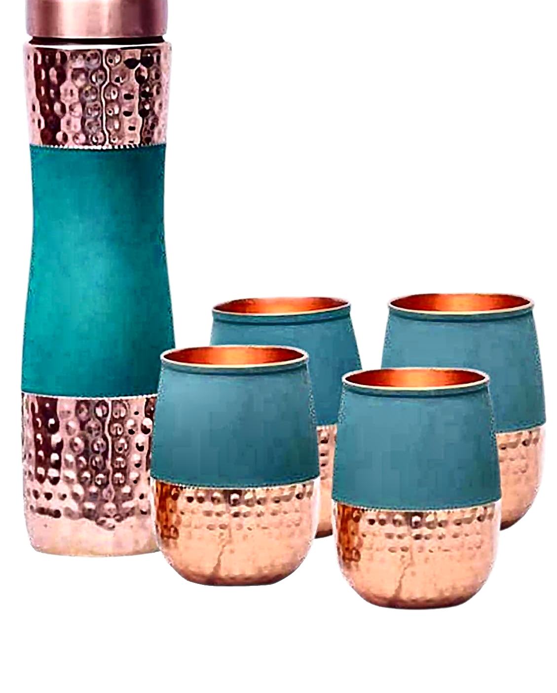 Premium Copper Bottle With Glass Gift Set - Style 8