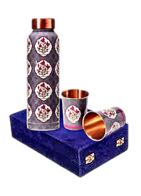 Q7 Black Marble Print Meenakari Bottle Gift Set Box