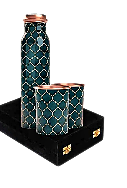 Q7 Marble Print Meenakari Bottle Gift Set Box Teal